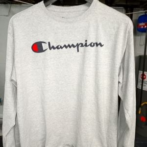 Men's Gray Champion Long Sleeve T-Shirt - Size XL